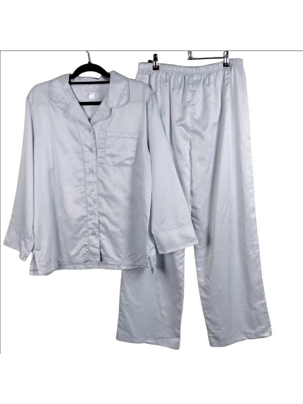 Carole Hochman Light Blue Striped Long Sleeve Button Up Pull On Pant Pajama Set